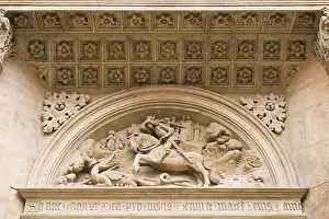 George Prints: St George slays the dragon in relief on exterior of the Basilica of St George Prague Castle Czech Republic Eastern