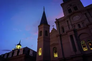 New Orleans Prints: St. Louis Cathedral, the heart of New Orleans and located in The French Quarter as dusk falls on the city