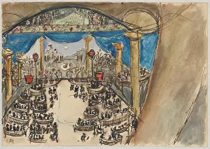 Stage designer. - audience and scene with decoration; Makowski, Tadeusz (1882-1932); 1908 (1908-00-00-1908-00-00);