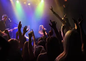 Live Prints: Stage, lights and fans at rock concert or music festival