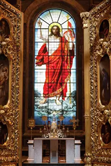 Ornate Prints: Stained glass window and altar of St Isaac Cathedral in St Petersburg in Russia