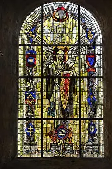 Diverse Prints: Stained glass window in the Sainte-Mere-Eglise Church depicting Saint Michael
