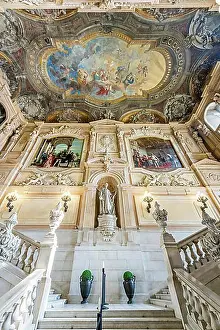 Monarch Prints: Staircase with sculptures of great Savoyards and glorifying ceiling fresco