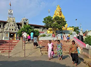 Gods Prints: Stairs to Hindu Shiva temple with the golden Shiva statue