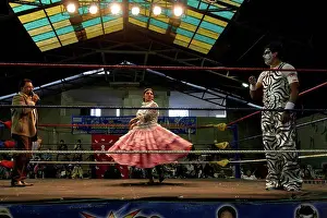 Pastime Prints: Star cholita female wrestler arriving at the Cholitas Wrestling Event