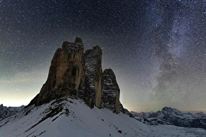 Dramatic Sky Prints: Stars in the night sky over the majestic rocks of Tre Cime di Lavaredo