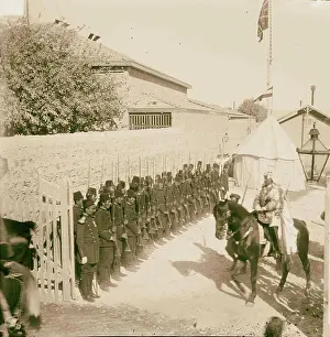 Jerusalem Prints: State visit to Jerusalem of Wilhelm II of Germany in 1898 Emperor passing Turkish guard of honor as he leaves camp