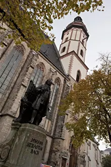 Saxony Prints: Statue of Bach, Thomaskirche, Leipzig, Saxony, Germany, Europe