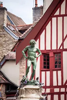Fountain Prints: Statue of Bareuzai Place Francois Rude in Dijon