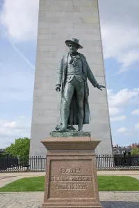 Boston Prints: Statue of Colonel Wiliam Prescott stands in front of Bunker Hill Memorial