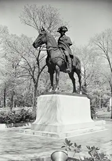 Colonial Prints: Statue of George Washington in front of the Ford Mansion
