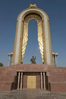 Human Representation Prints: Statue of Ismail Samani Ismoili Somoni, as memorial, Dushanbe, Tajikistan, Central Asia