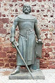 Monarch Prints: Statue of King Dom Sancho I, Castle, Castelo de Silves, Silves, Algarve, Portugal, Europe