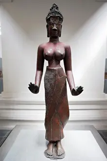Metallic Prints: Statue of Tara the female Bodhisattva in a museum