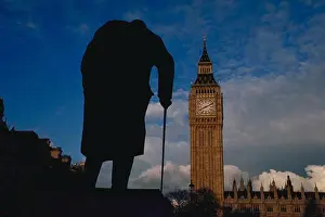 Statue of Winston Churchill and British Houses of Parliament and Big Ben