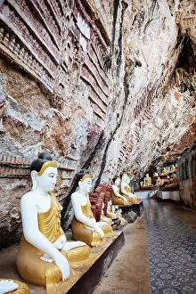 Human Representation Prints: Statues of Buddha, Kaw Gon Cave, Hpa-an, Kayin State, Myanmar (Burma), Asia