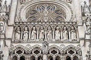 Exterior Photograph Prints: Statues of the Kings and rose window on the west facade of Notre Dame d'Amiens Cathedral