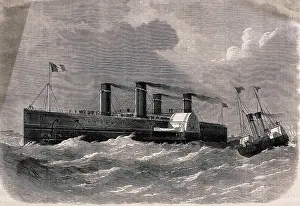 Carry Prints: A steamer designed to carry a train across the English Channel. Wood engraving