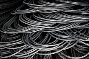 Curve Prints: Steel rebar for concrete reinforcing construction building industry. Cai Be. Vietnam