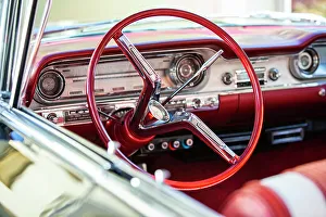 Still Life - Concept Prints: Detail of steering wheel and dash of 1960 Oldsmobile Super 88 Holiday Sport Sedan
