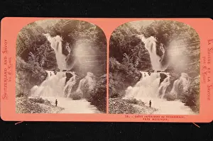 Rocks Prints: Stereo photograph of the Reichenbach waterfall near Meiringen