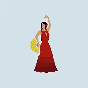 Topics Prints: A stereotypical Spanish woman dressed in a flamenco costume