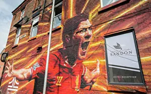 Soccer Prints: Steven Gerrard mural pictured on the outside of the Sandon pub near to Anfield stadium in Liverpool