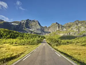 Mountains Prints: Stjerntinden, road to Nusfjord, Flakstadoya, Lofoten, Nordland, Norway