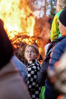 Swedish Prints: Stockholm, Sweden April 30, 2025 A large bonfire is lit in a public park to celebrate Walpurgis night