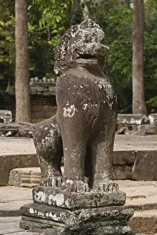 Verticals Prints: Stone carved lion at Banteay Kdei