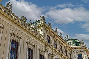 Castles Prints: Stone figures on the roof of the upper baroque Belvedere Palace, Vienna, Austria, Europe