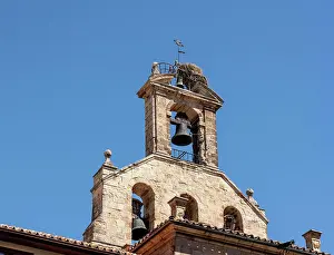 Tours Prints: Stork nest on bell tower of Inglesia de San Martin de Tours in Salamanca Spain Storks nest on the bell tower of St