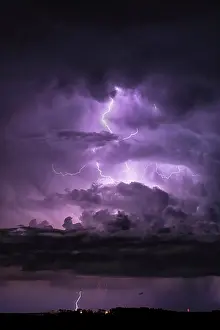 Storm with triple layer lightning over rural southern Manitoba Canada