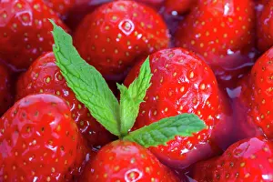 Bake Prints: Strawberry cake macro close up with mint.. Strawberry cake macro close up with mint