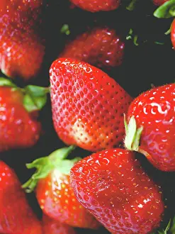 Dessert Prints: Strawberry, faded vintage look Detail of strawberries useful as a background