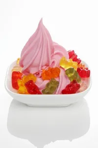Made Prints: Strawberry yogurt ice cream garnished with gummy bears