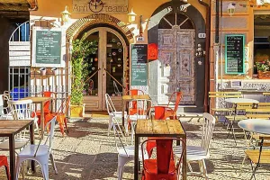 Exterior Photograph Prints: Street cafe in Via Roma, Capoliveri, Elba, Tuscan Archipelago, Tuscany, Italy, Europe