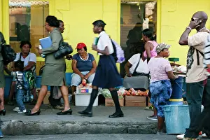 Produce Prints: Street scene in the capital city of Roseau on the island of Dominica in the Caribbean; Roseau