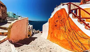 Greece Prints: Streets Of Santorini - Colorful street in Oia town