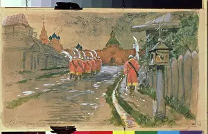 Aristocracy Prints: Strelets Patrol at the Ilyinsky Gates in Old Moscow by Ryabushkin