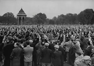 Group Of People Prints: The Strike Goes On -- London Dockers at a meeting in Victoria Park