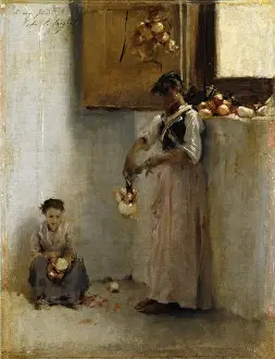 Domesticity Prints: Stringing Onions. John Singer Sargent (1856-1925)