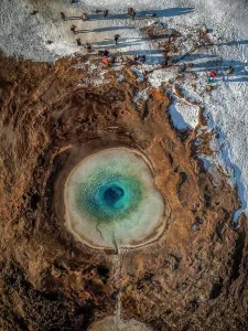 Tours Prints: Strokkur Geyser, Iceland. This image is shot using a drone