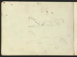 Two studies of feminine nude, possibly dancing. Leaf 22 Verso from sketchbook XVIII with 35 sheets