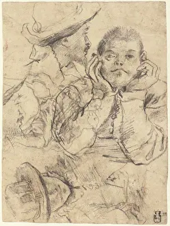 Heads Prints: Four Studies of Heads Drawn over a Copy of Saint John the Evangelist by Correggio (recto)
