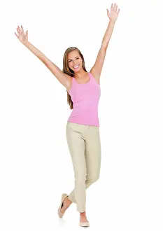Positivity Prints: Studio, portrait and woman with celebration for success