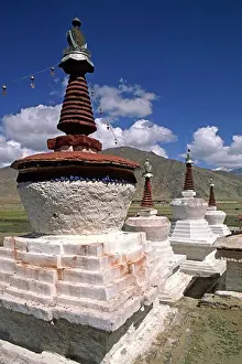 Verticals Prints: STUPAS outside KATSEL TEMPLE built to subdue Demoness by Songtsen Gampo - CENTRAL TIBET
