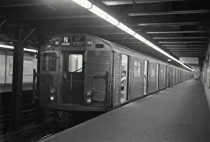 New York State Prints: Subway train in a subway station