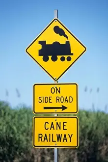 Queensland Prints: Sugarcane Train Warning Sign, Near Mossman, Queensland, Australia