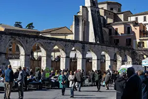 Market Prints: Sulmona, Italy People shopping on market day in the center of town under the Roman aqueduct